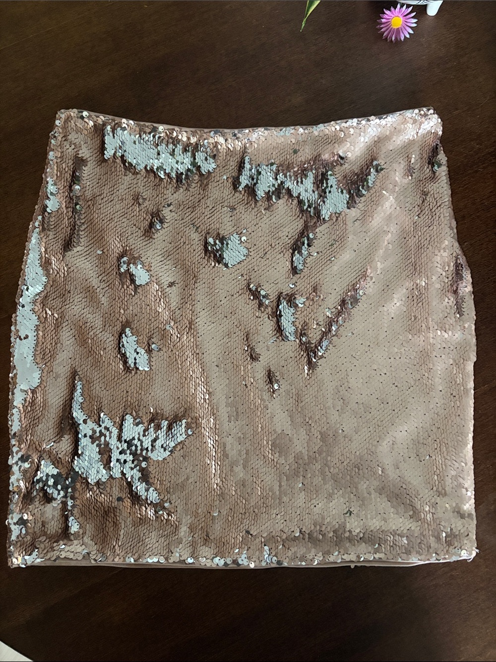 Fashion Nova Sequin Mini Skirt - Rose Gold & Silver sequins.